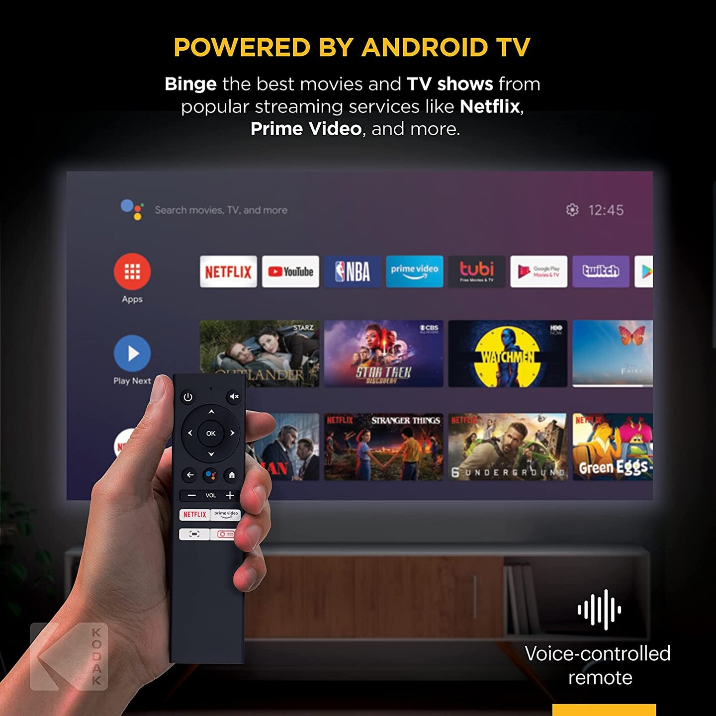 KODAK FLIK HD9 Smart Projector, 1080p Projector With Wifi and Bluetooth W/Android TV, Built-in Speakers &#x26; Voice Remote