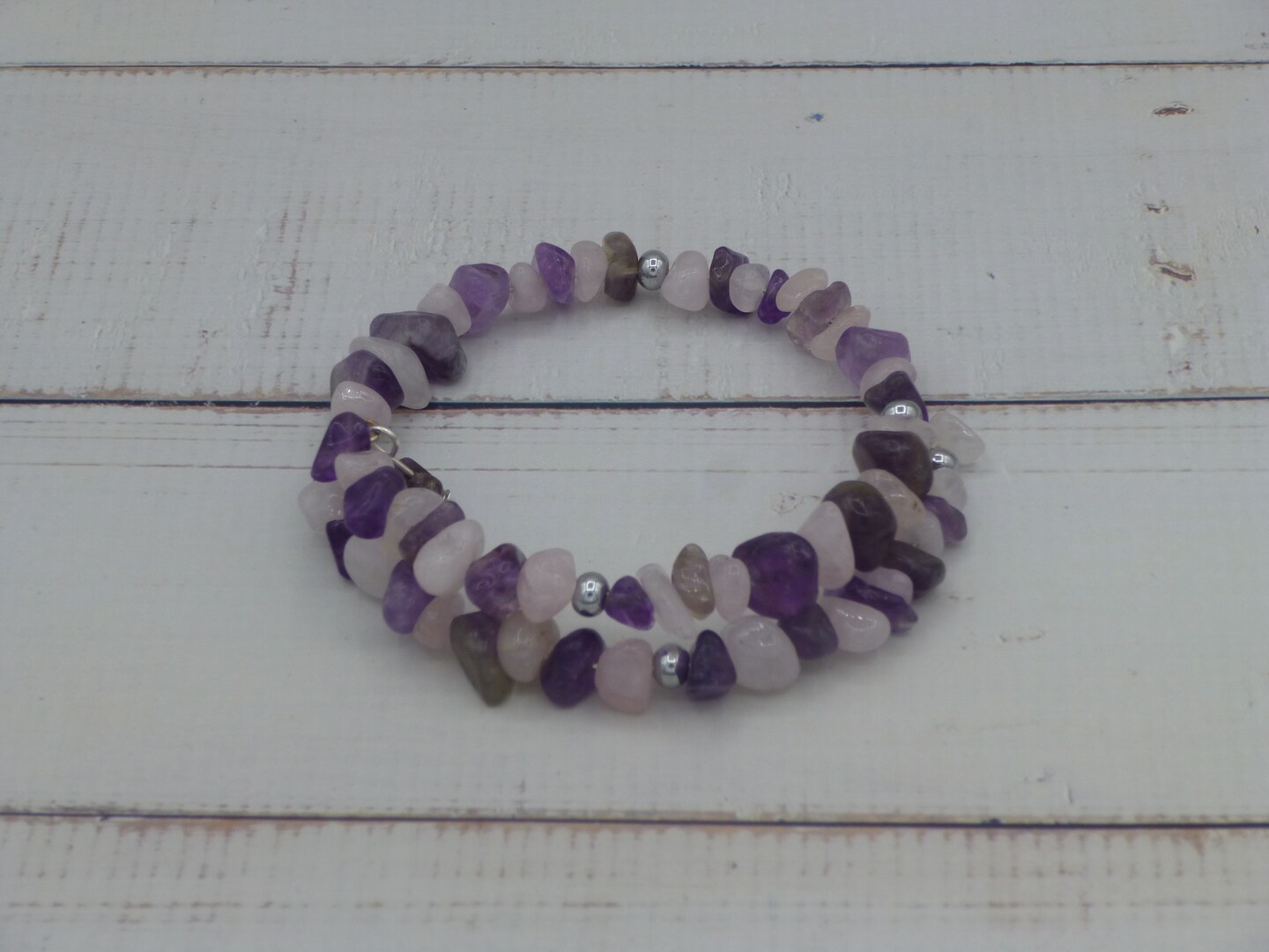 Amethyst Memory Wire Bracelet with Silver Tone Accents Small Purple Quartz  Crystal Healing Crystal Chakra Jewelry Handcrafted Healing Energy