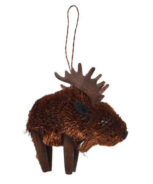 GC Home &#x26; Garden 6&#x201D; Brown and Black Bristle Brush Handcrafted Moose Hanging Figurine Ornament