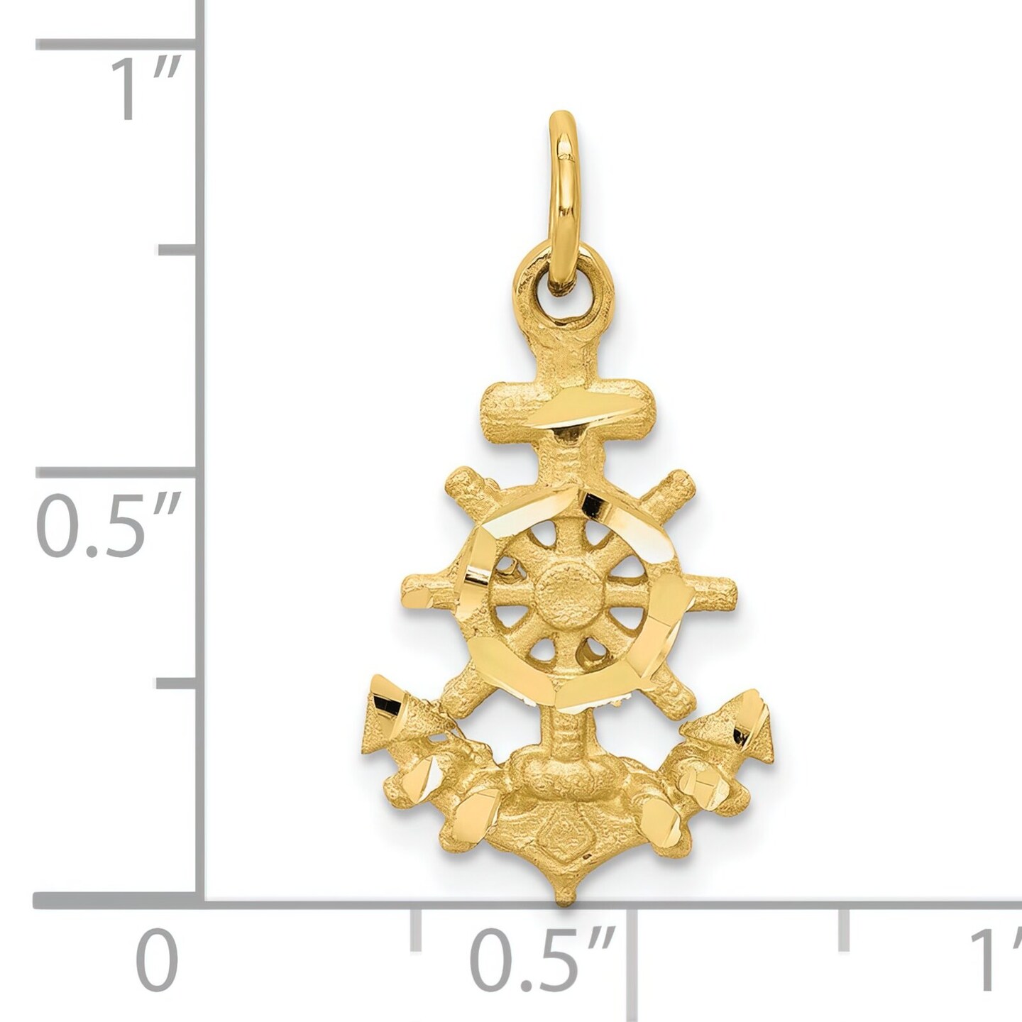 10K Yellow Gold Anchor Ship Wheel Charm Sailing Jewelry 25mm x 14mm