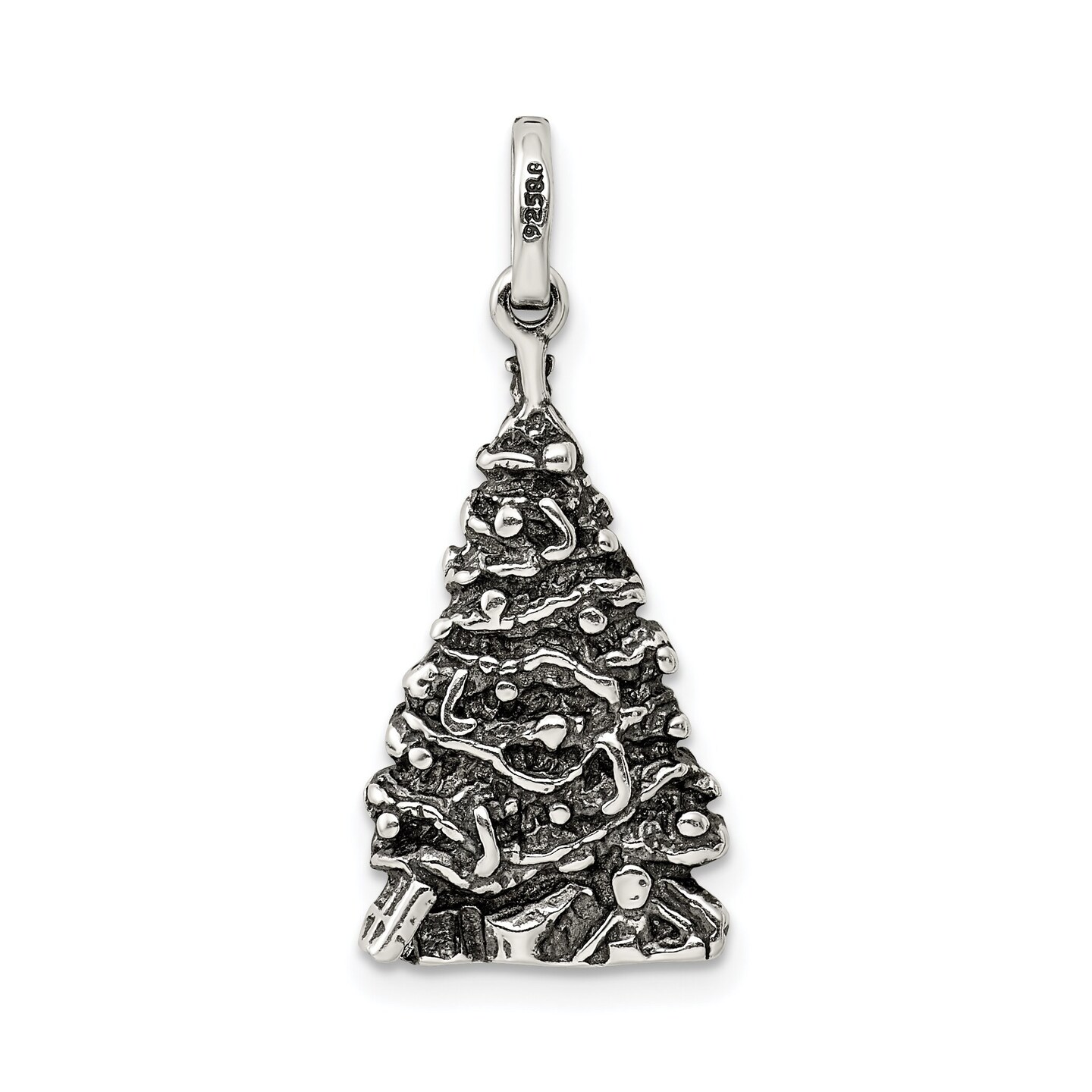 Sterling Silver Antiqued Christmas Tree Charm Pendant Jewerly 31mm x 14mm