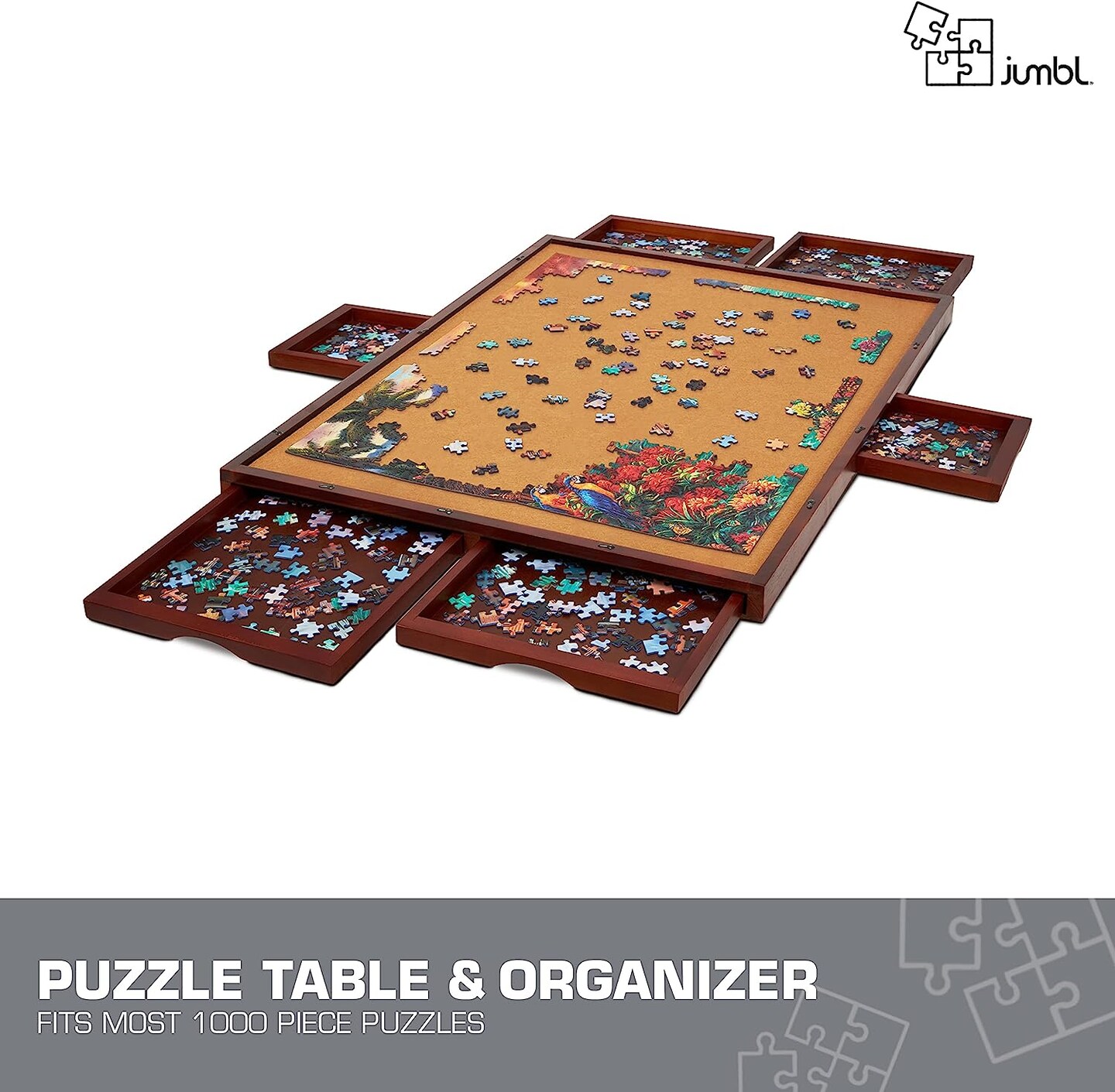 Jumbl 1000 Piece Puzzle Board 23” x 31” Wooden Jigsaw Puzzle w/Felt Surface & Drawers