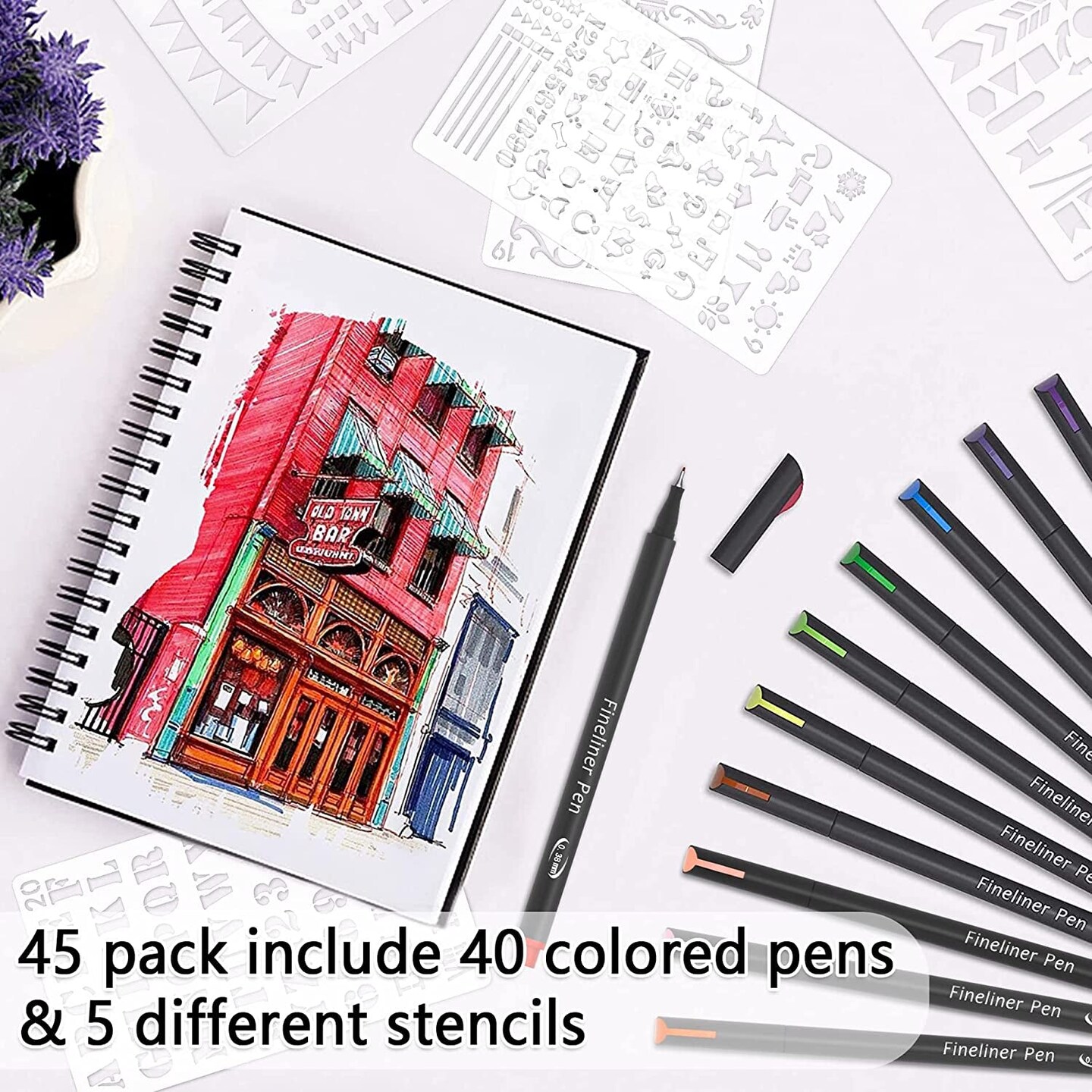 45 Pack Planner Pens Colored Pens, 40 Colors Drawing Pens with 5 Stencils,  Fineliners for Journal Planner Note Calendar Writing Coloring, Drawing &  Detailing School Office Art Supplies