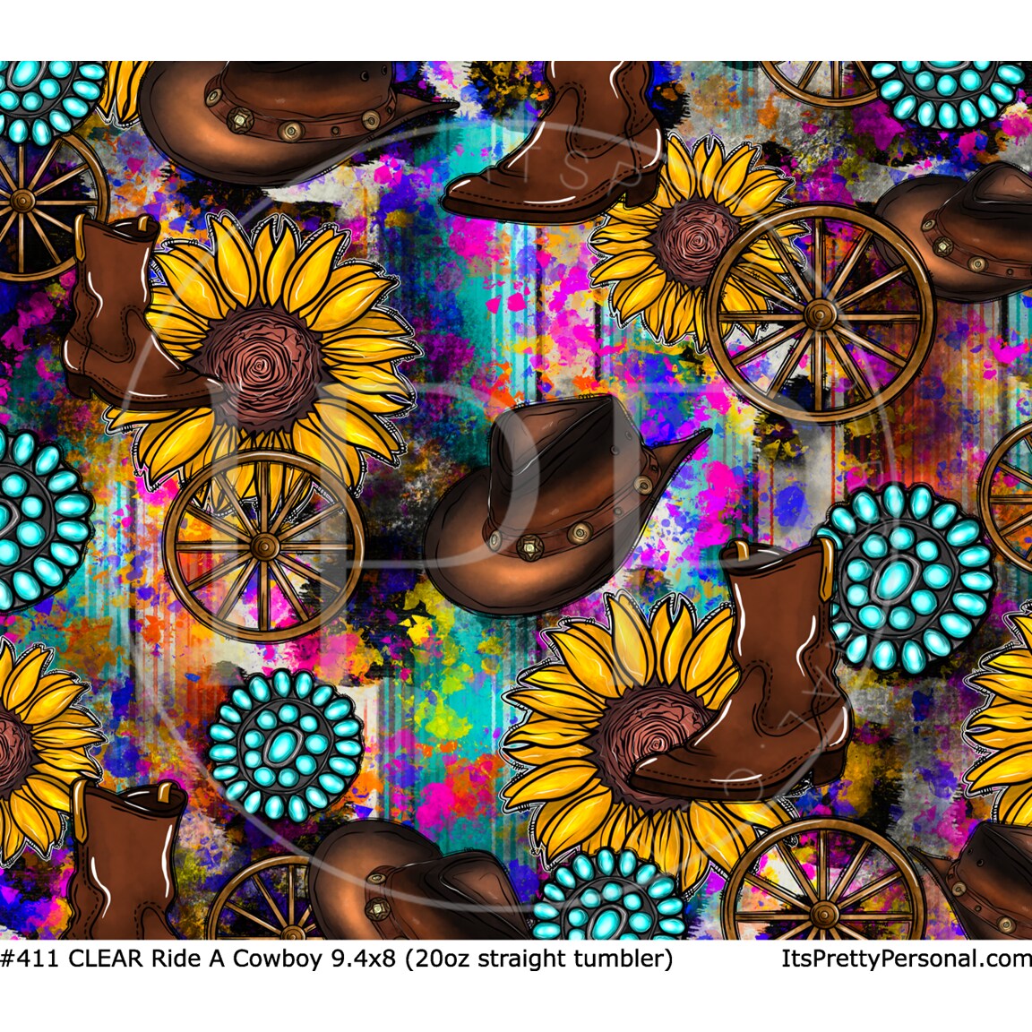 #411 CLEAR- 20oz - Ride A Cowboy 9.4" x 8" Pattern Vinyl Wrap