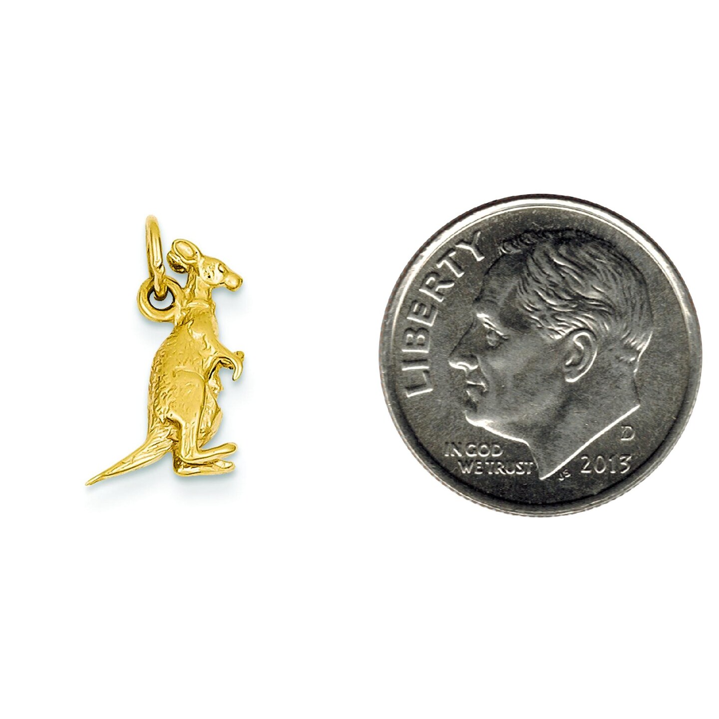 14K Yellow Gold 3D Kangaroo with Joey Baby Charm Jewerly 15mm x 10mm