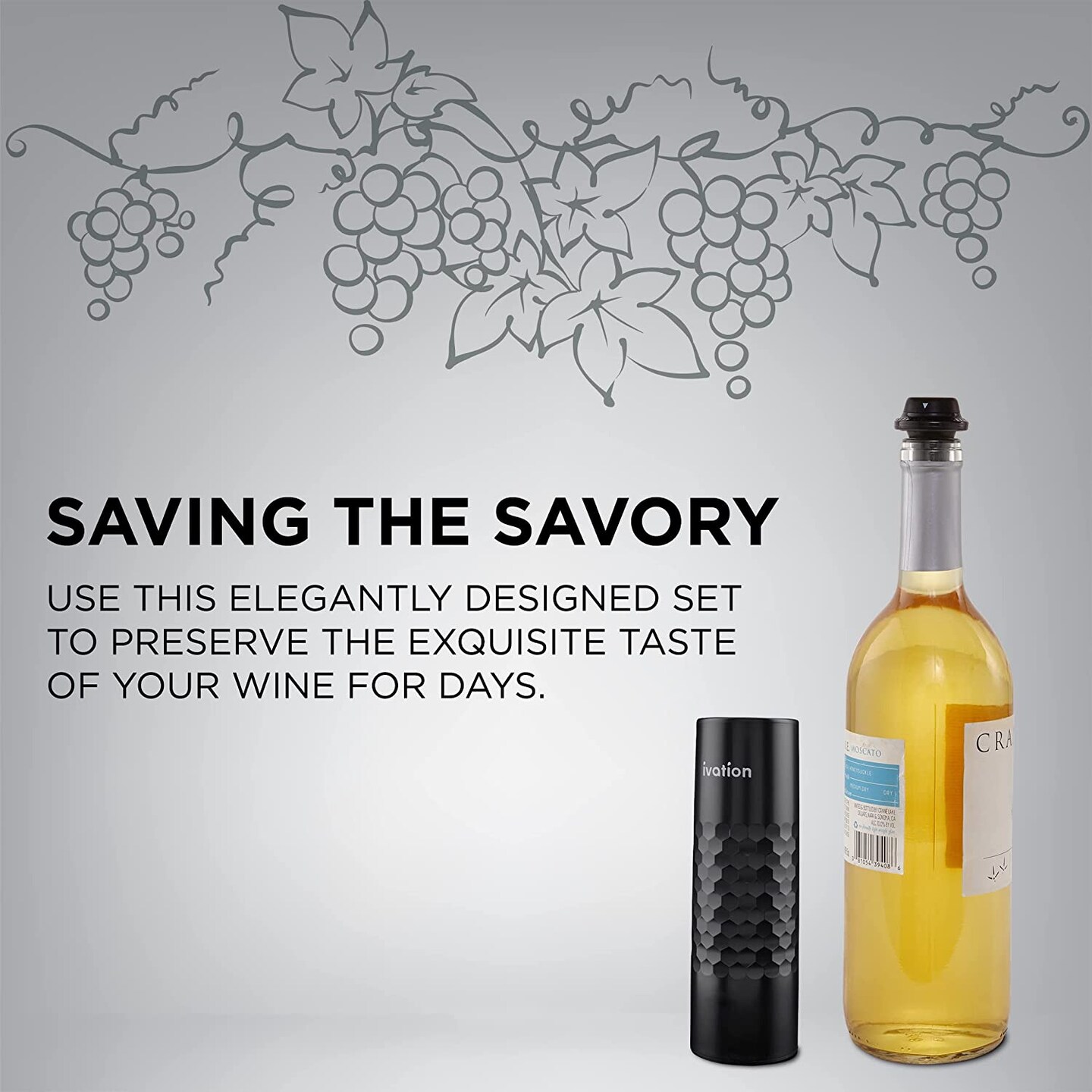 Ivation Rechargeable Wine Pump with Wine Bottle Stopper / Wine Bottle Sealer