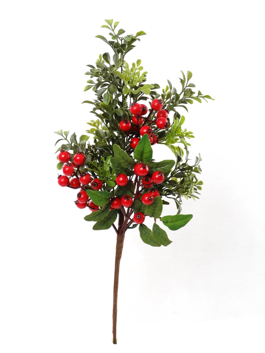 Set of 12: Artificial Boxwood Pick with Realistic Red Berries | 20-Inch | Indoor Use | Fake Greenery | Floral Picks | for Arrangements | Parties &#x26; Events | Home &#x26; Office Decor