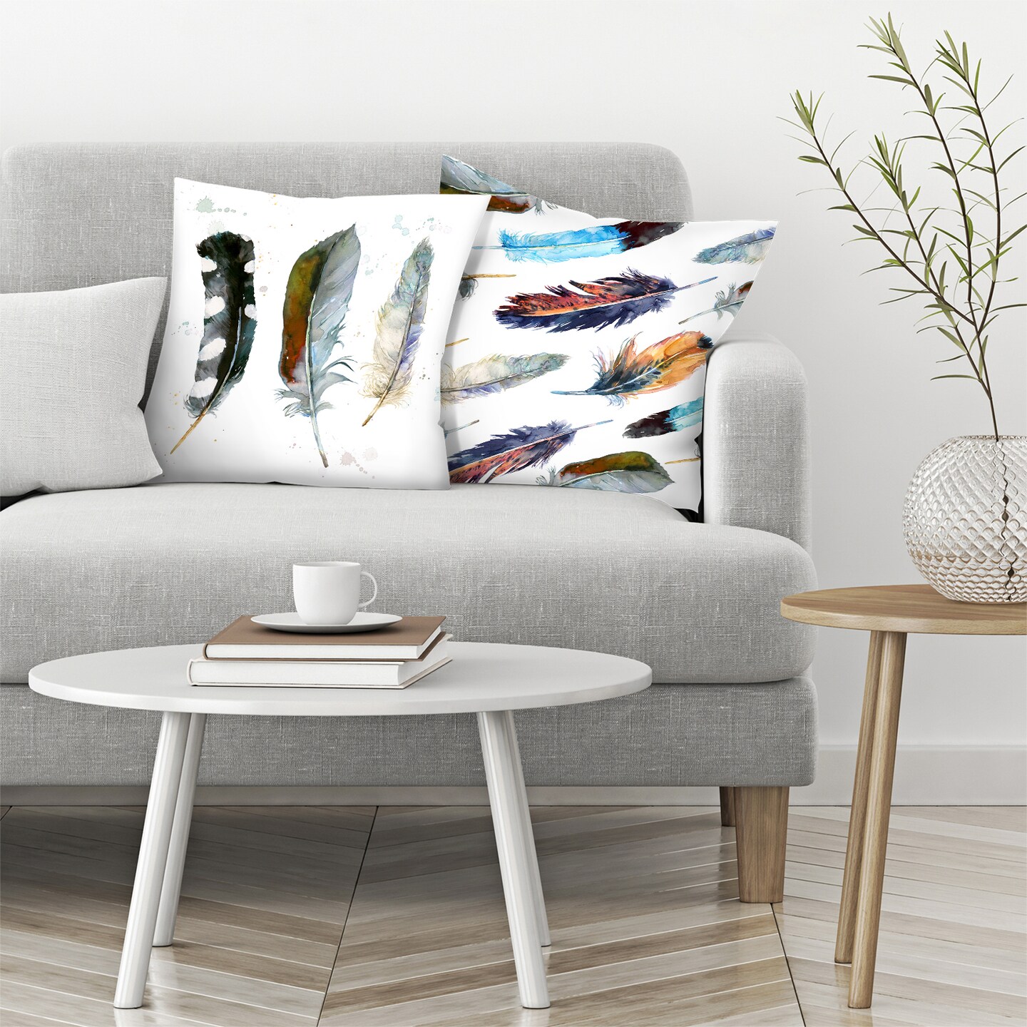 Feathers 2 and Feathers 1 by Harrison Ripley Set of 2 Throw Pillows Americanflat
