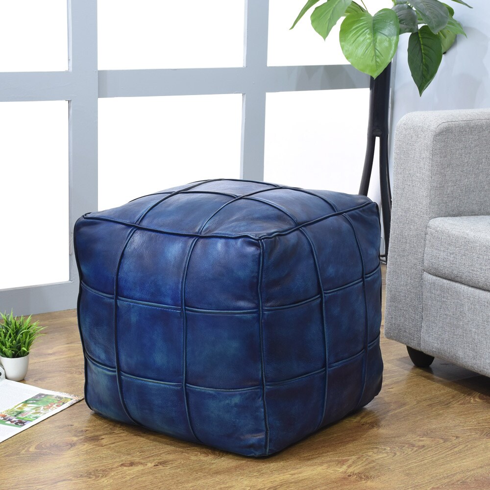 Bbh Homes Black Leather Pouf Ottoman Square Shape Model Bbbacpf0022