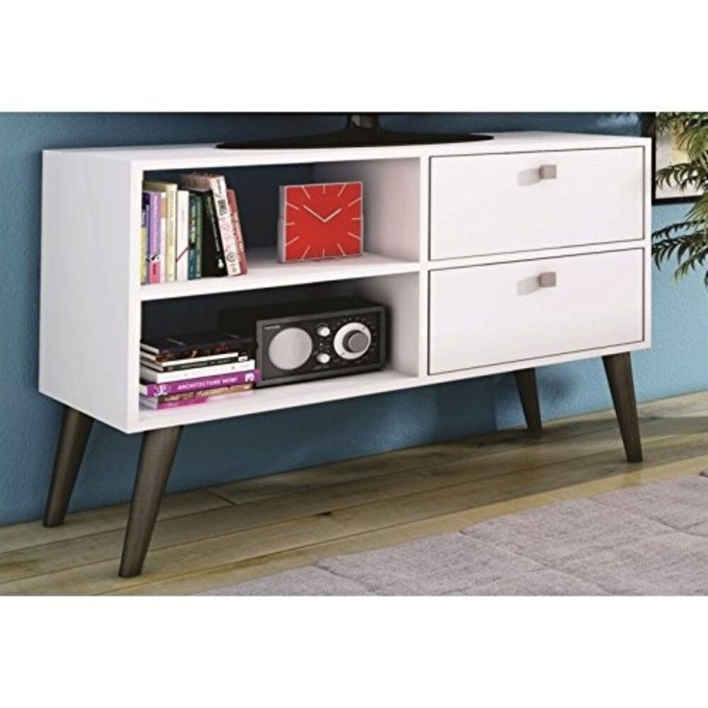 Manhattan Comfort Practical Dalarna TV Stand with 2 Open Shelves and 2- Drawers in White