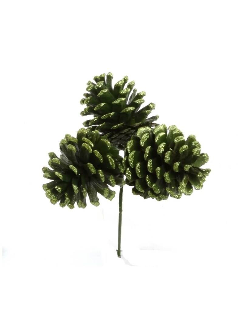 2.5&#x22; Green PINE CONE PICK GLITTER EDGE-36 Pieces