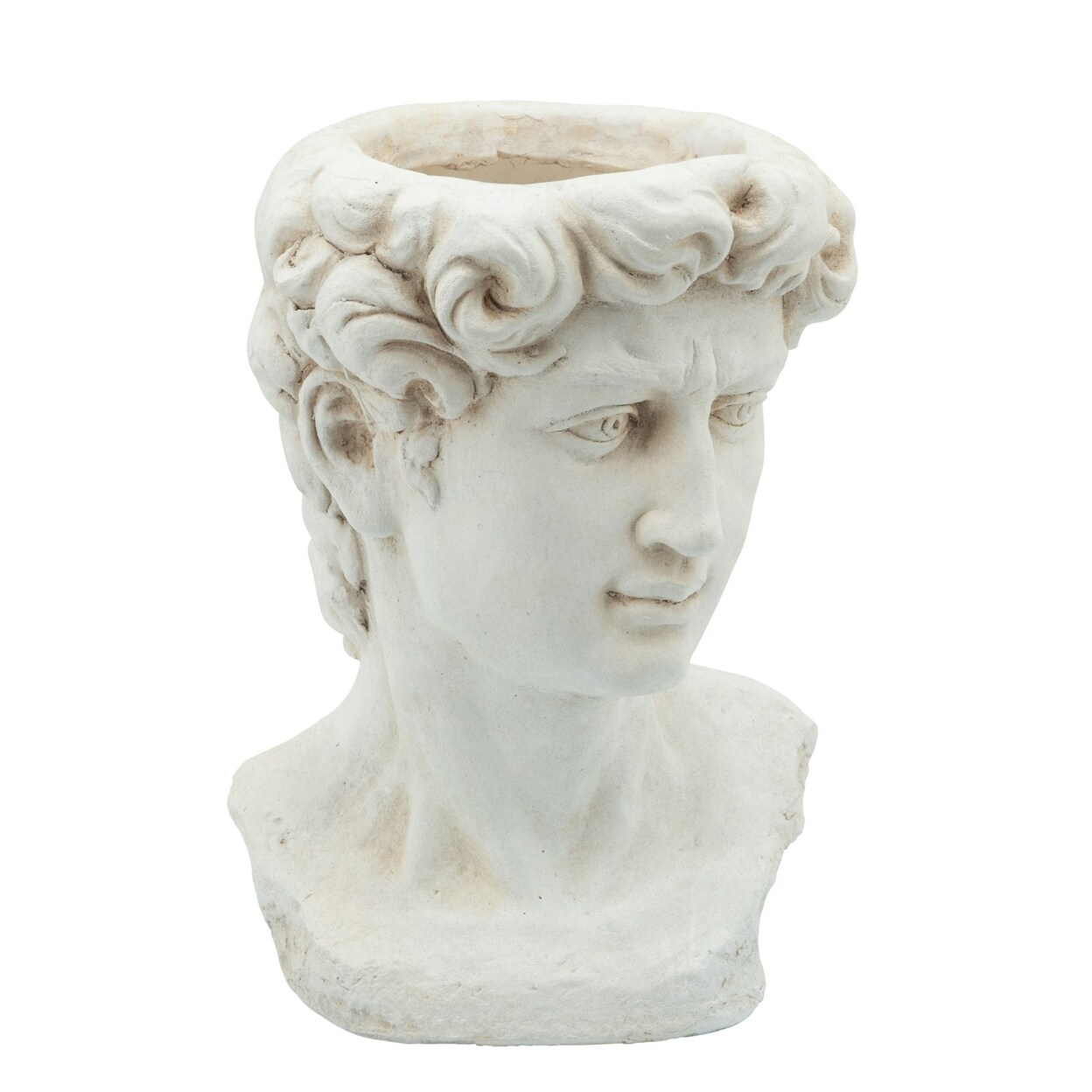 Saltoro Sherpi Male Head Resin Planter with Round Opening, White-