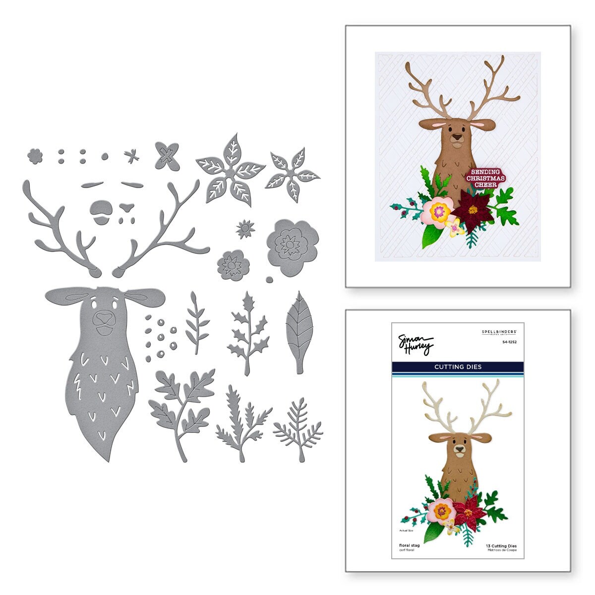 Spellbinders Etched Dies By Simon Hurley-Floral Stag -Joyful Christmas ...