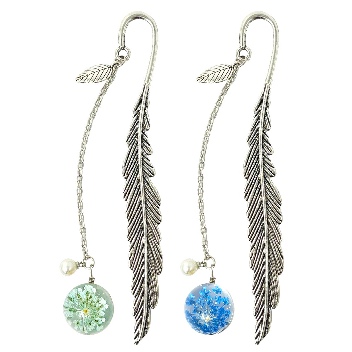 Wrapables Metal Leaf Bookmark with Charm for Book Lovers &#x26; Readers (Set of 2)