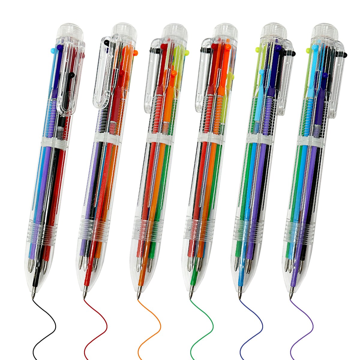 Hieno Supplies Multicolor Pens - 12 Pack of 6-in-1 Retractable Ballpoint Pens - 6 Vivid Colors in Every Pen - Best for Smooth Writing - by Hien