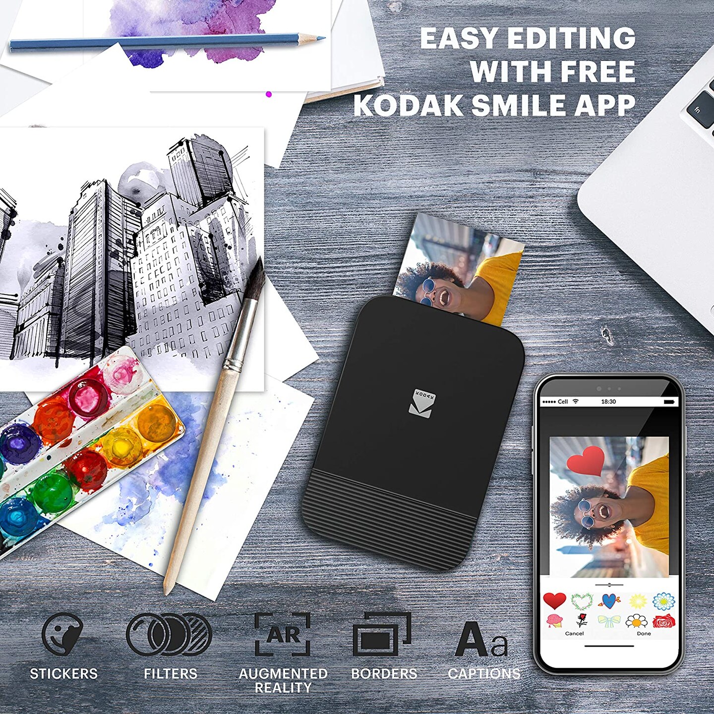 Kodak Smile Digital Instant Photo Printer for iOS & Android with Bluetooth & 2x3 Zink Zero Ink Technology