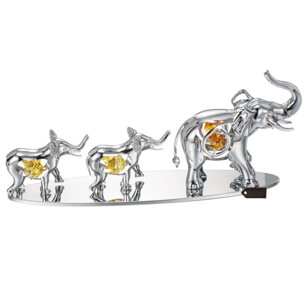 Matashi Silver Plated Crystal Studded Family of Elephants Ornaments by ...