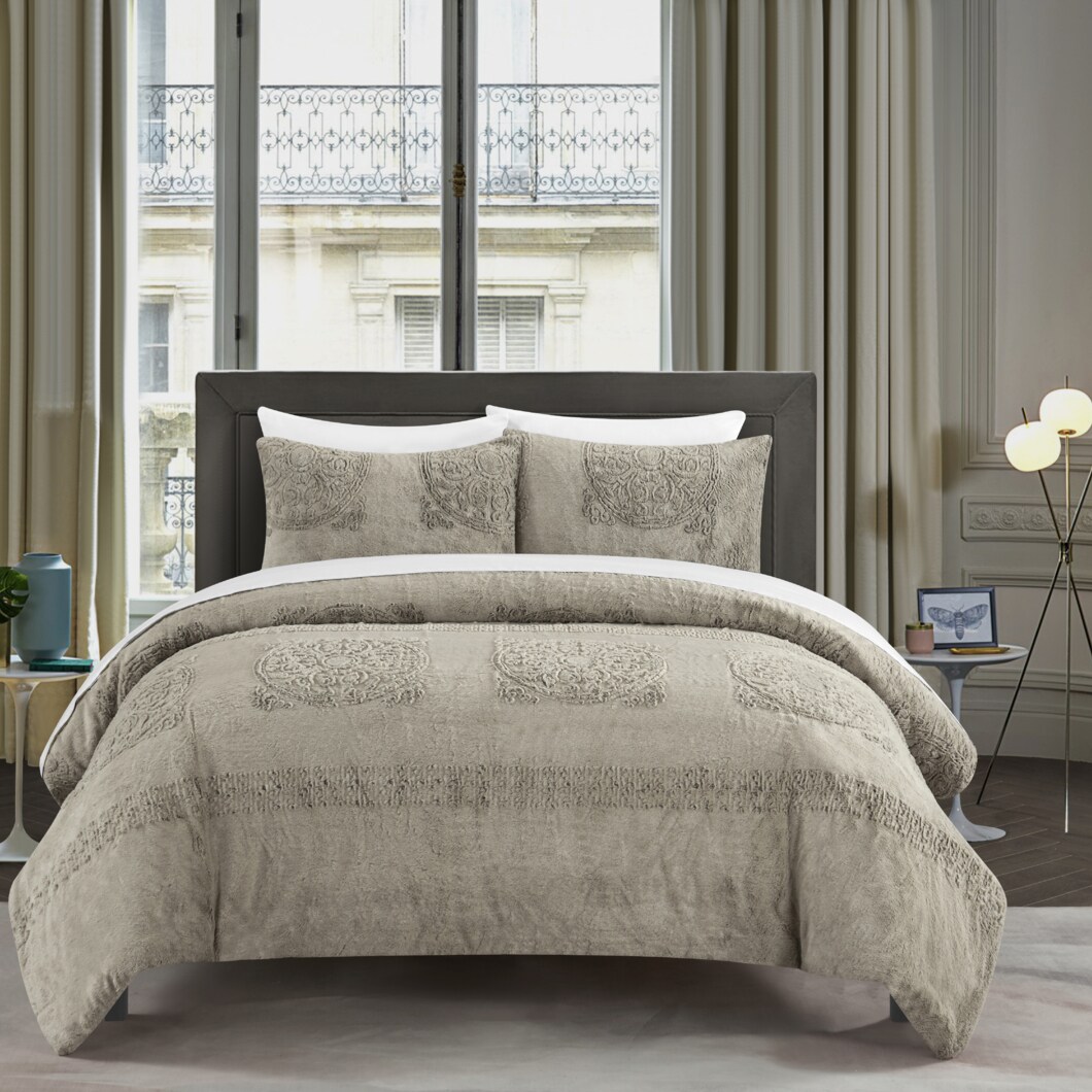 Chic Home Amora 3 or 2 Piece Comforter Set Embossed Mandala Pattern Faux faux