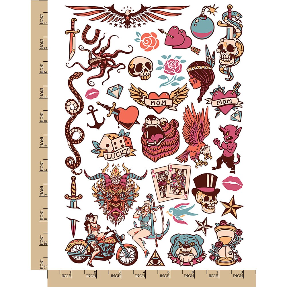 American Traditional Vintage Old Style Temporary Tattoo Water Resistant  Fake Body Art Set Collection | Michaels