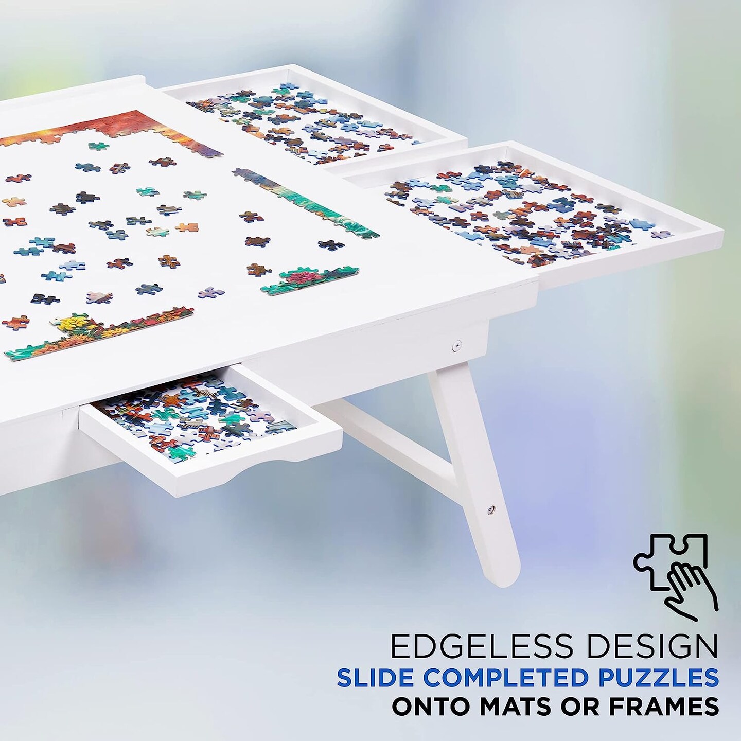 Jumbl 1500 Piece Puzzle Board Rack w/Mat, 27” x 35” Wooden Jigsaw Puzzle Table