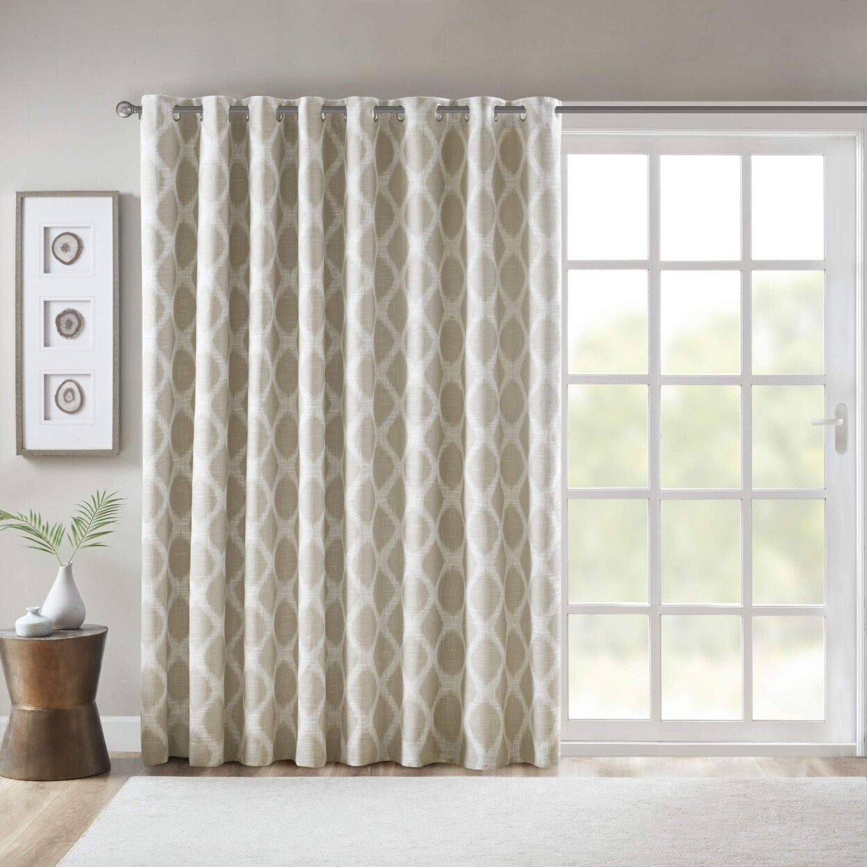 Sun Smart   Blakesly Printed Ikat Blackout Patio Curtain - 100x84&#x22; - Taupe