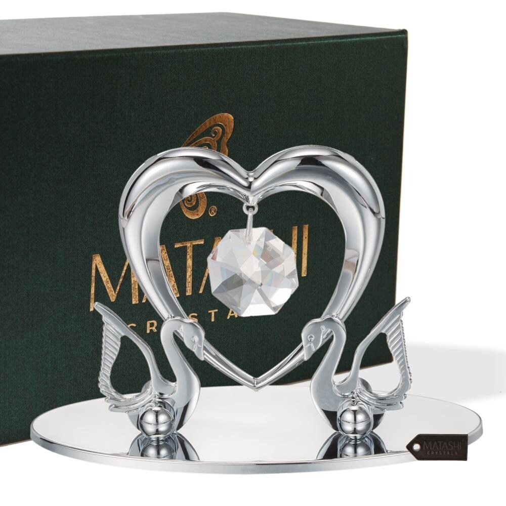 Matashi Chrome Plated Loving Swans W/ Heart Figurine Table-Top Ornament Love Gifts For Girlfriend On Valentines Day