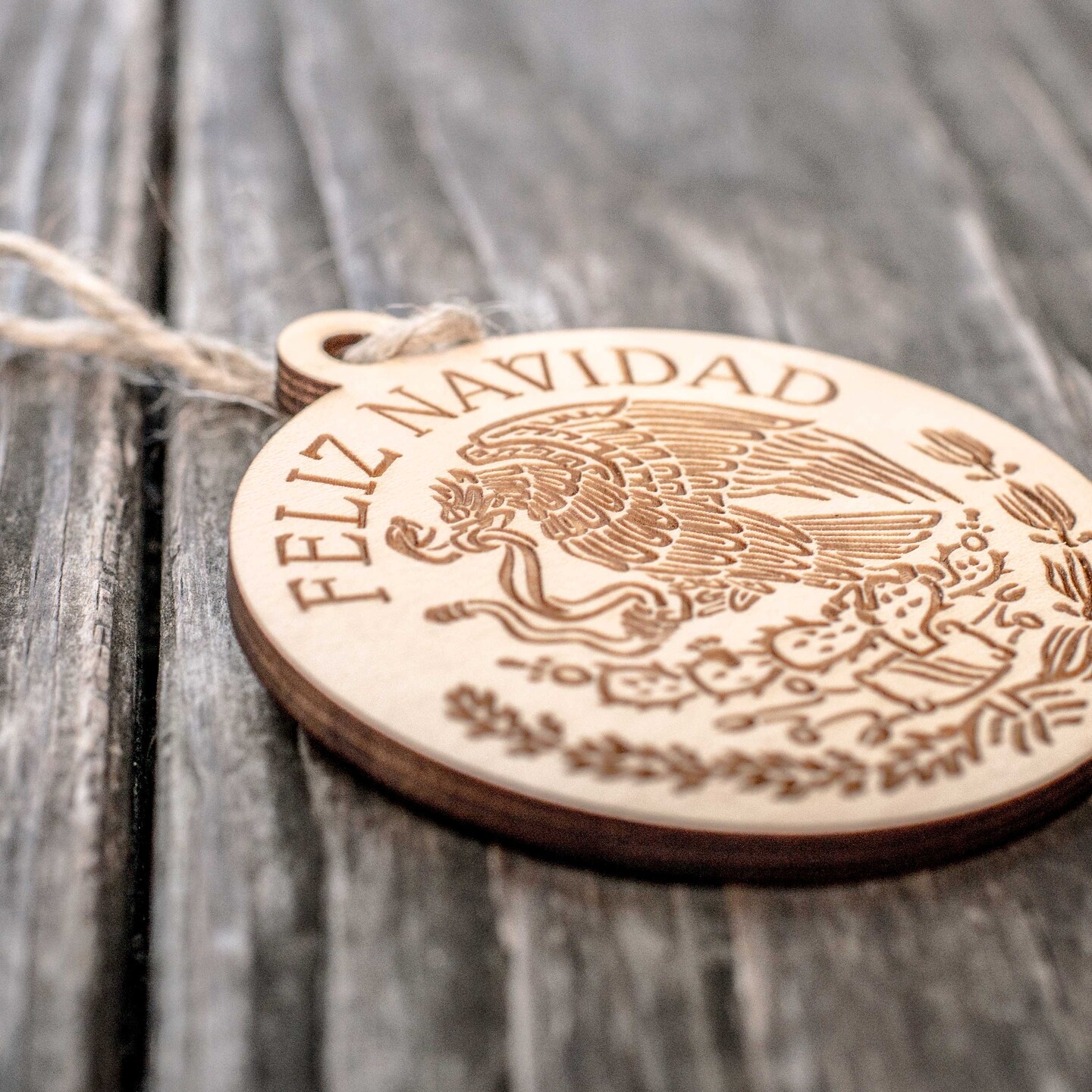 Ornament - Feliz Navidad - Raw Wood 3x3in