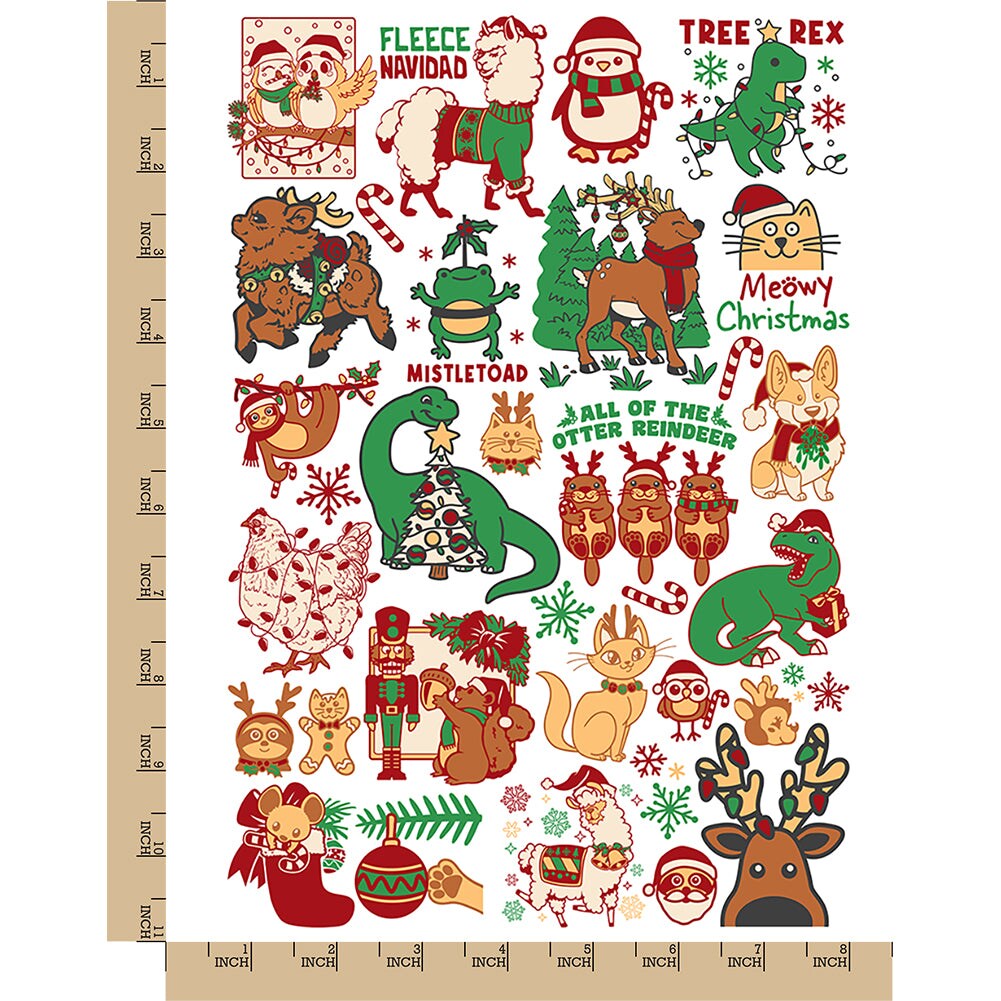 Festive Christmas Holiday Animals Temporary Tattoo Water Resistant Fake Body Art Set Collection