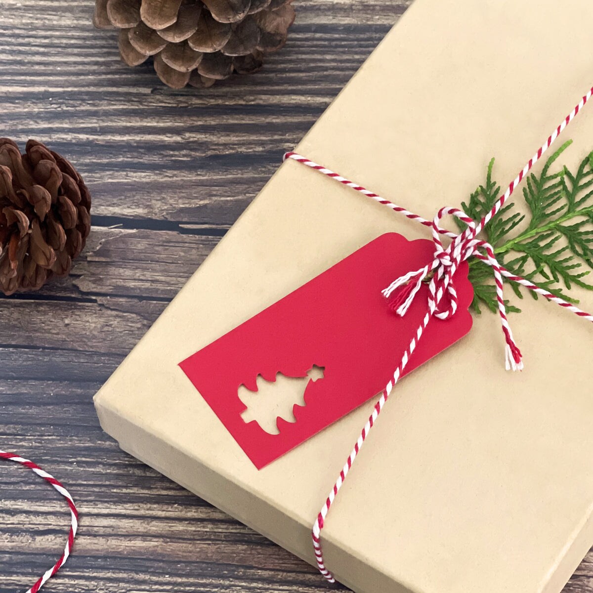 Wrapables Christmas Holiday Gift Tags/Kraft Hang Tags with Laser Cut Design for Gift-Wrapping, DIY, Arts & Crafts (100pcs), Red Scalloped