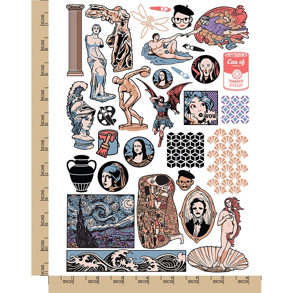 Fine Art Paintings Sculptures Temporary Tattoo Water Resistant Fake Body Art Set Collection