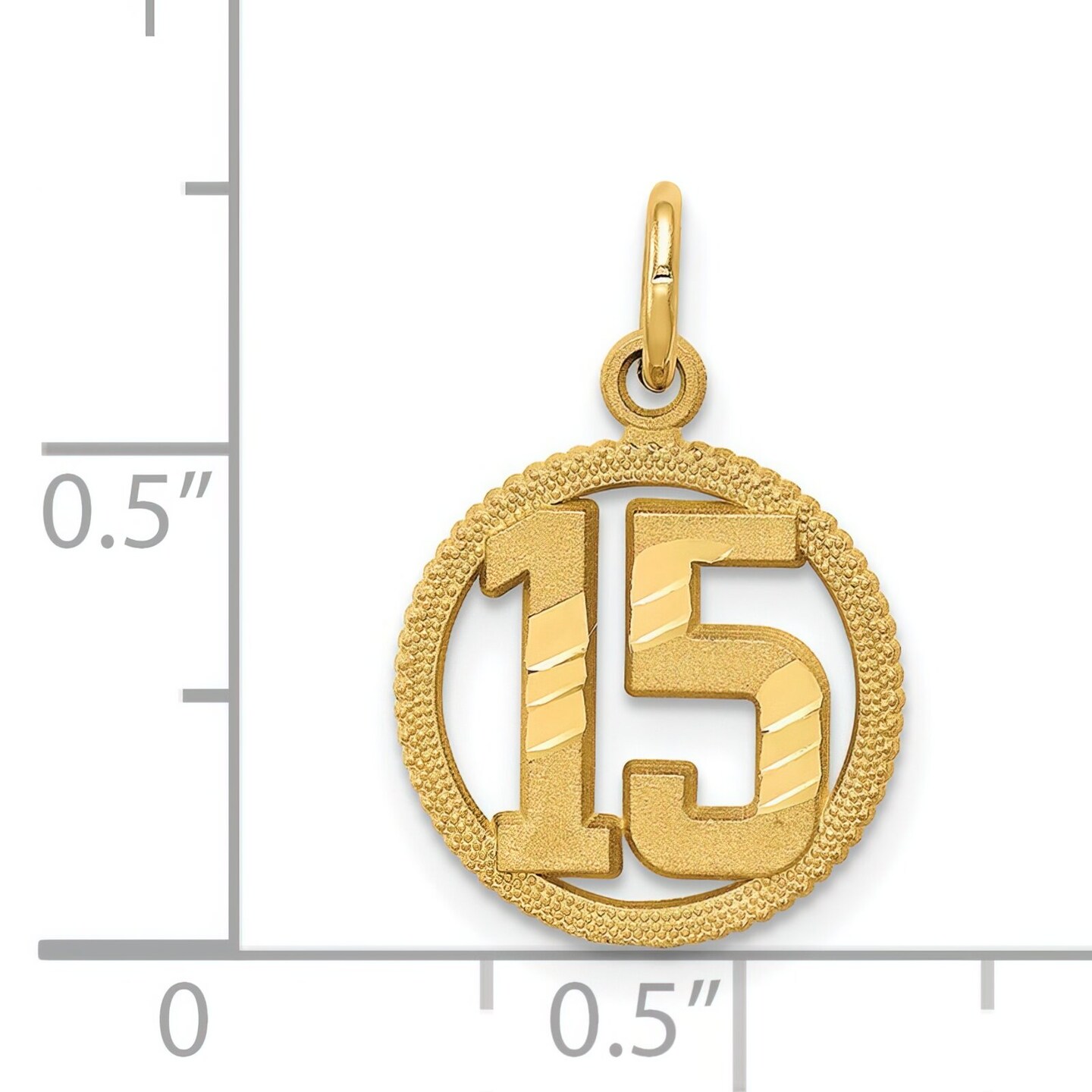 14K Gold Number 15 in Circle Pendant Sports Charm Jewerly 20mm x 12mm