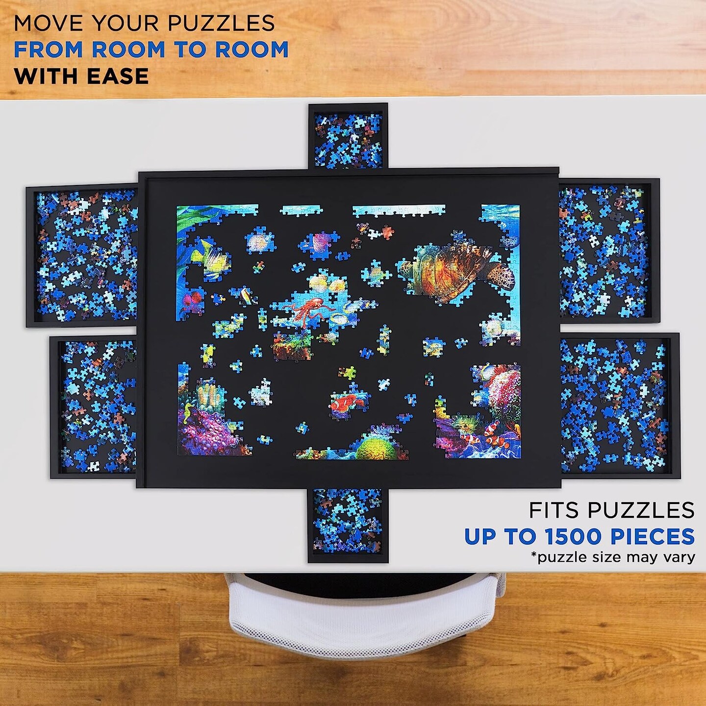 Jumbl 1500 Piece Puzzle Board, 27&#x201D; x 35&#x201D; Wooden Jigsaw Puzzle Table &#x26; Trays