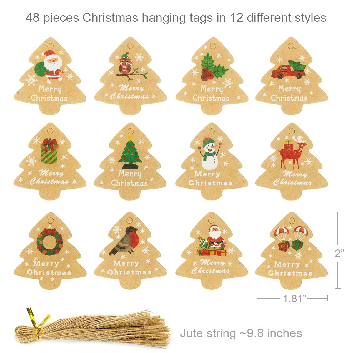 Wrapables Christmas Holiday Gift Tags/Kraft Hang Tags with Jute Strings for Gift-Wrapping, DIY, Arts & Crafts
