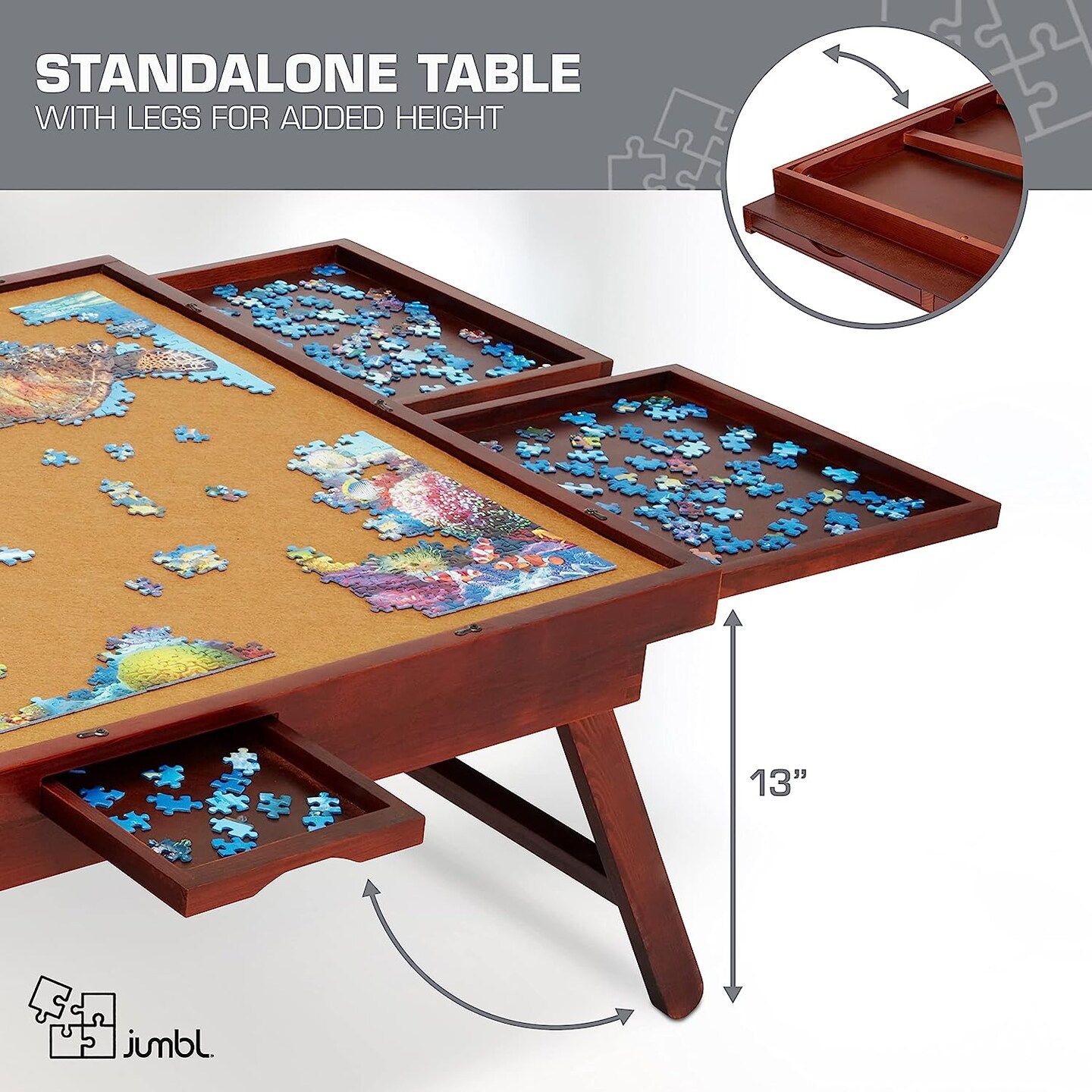 Jumbl 1500 Piece Puzzle Board, 27&#x201D; x 35&#x201D; Wooden Jigsaw Puzzle Table Board