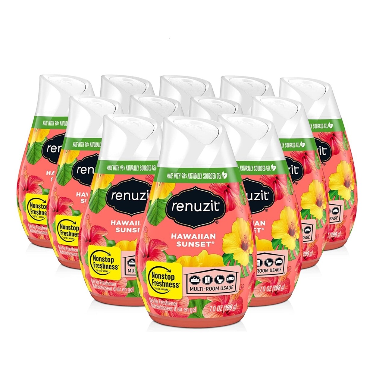 Renuzit   Adjustable Solid Gel Air Freshener Cones, Hawaiian Sunset, Nonstop Freshness 7 Oz , 12 Count