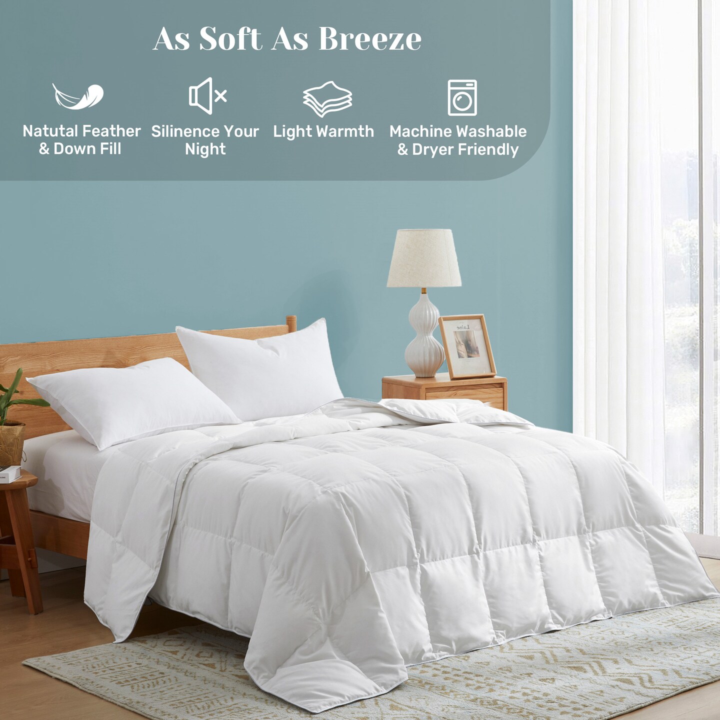 Premium Lightweight Goose Down Comforter White Twin Size Soft Fabric