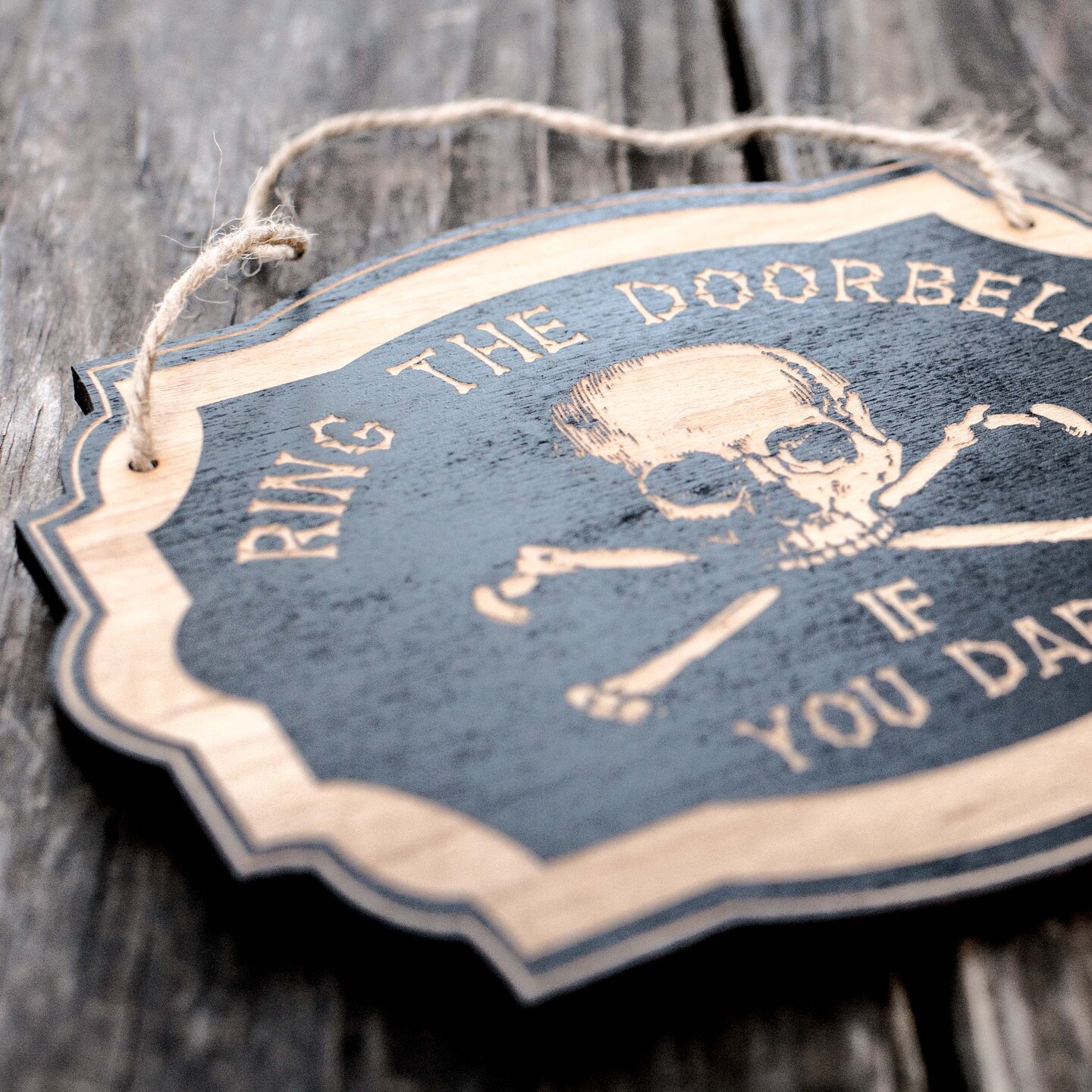 Ring the Doorbell If You Dare - Black Halloween Door Sign 7x6inches