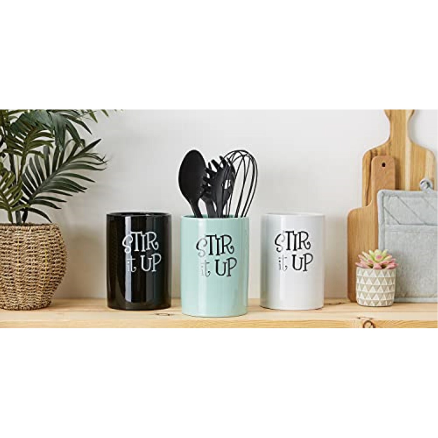 DII Black Stir It Up Ceramic Utensil Holder