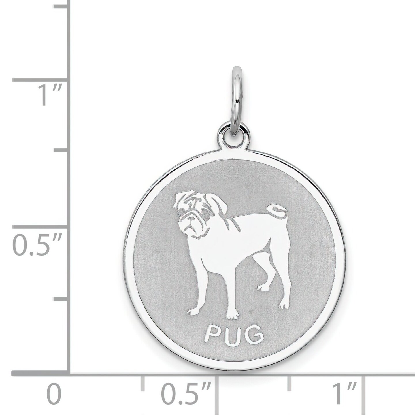 Sterling Silver Pug Disc Charm Pendant Jewelry Pendant 26mm x 19mm