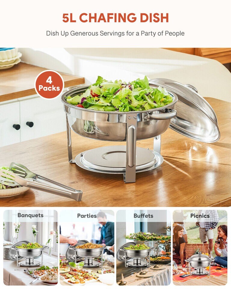 WILPREP 4 Pack 5.3qt Chafer Chafing Dish Stainless Steel Bain Marie Food Warmer