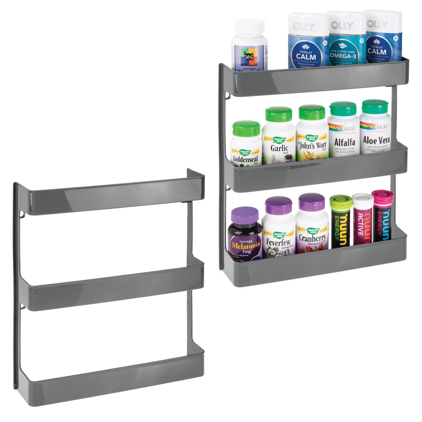 mDesign Large Wall Mount Vitamin Storage Organizer Shelf, 3 Tier - White