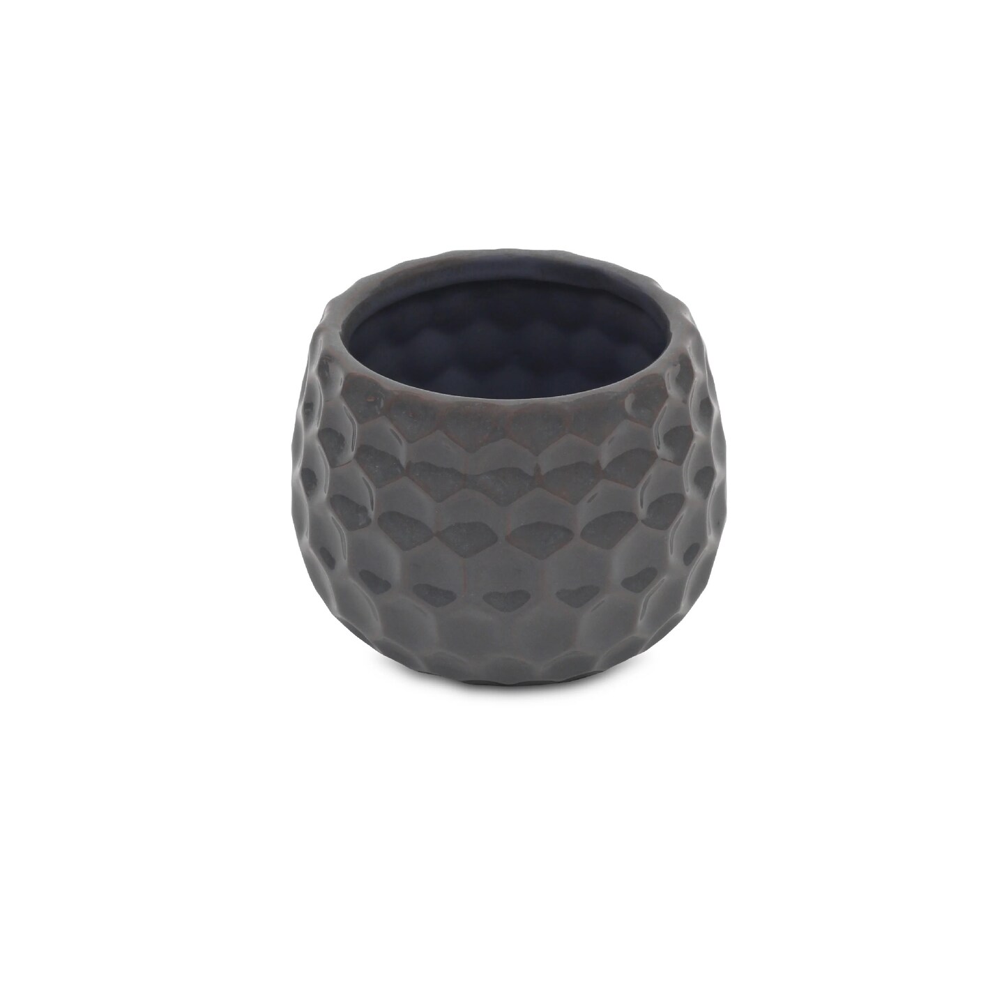 Contemporary Home Living 4.25&#x22; Gray Round Hexagonal Glazed Planter Pot