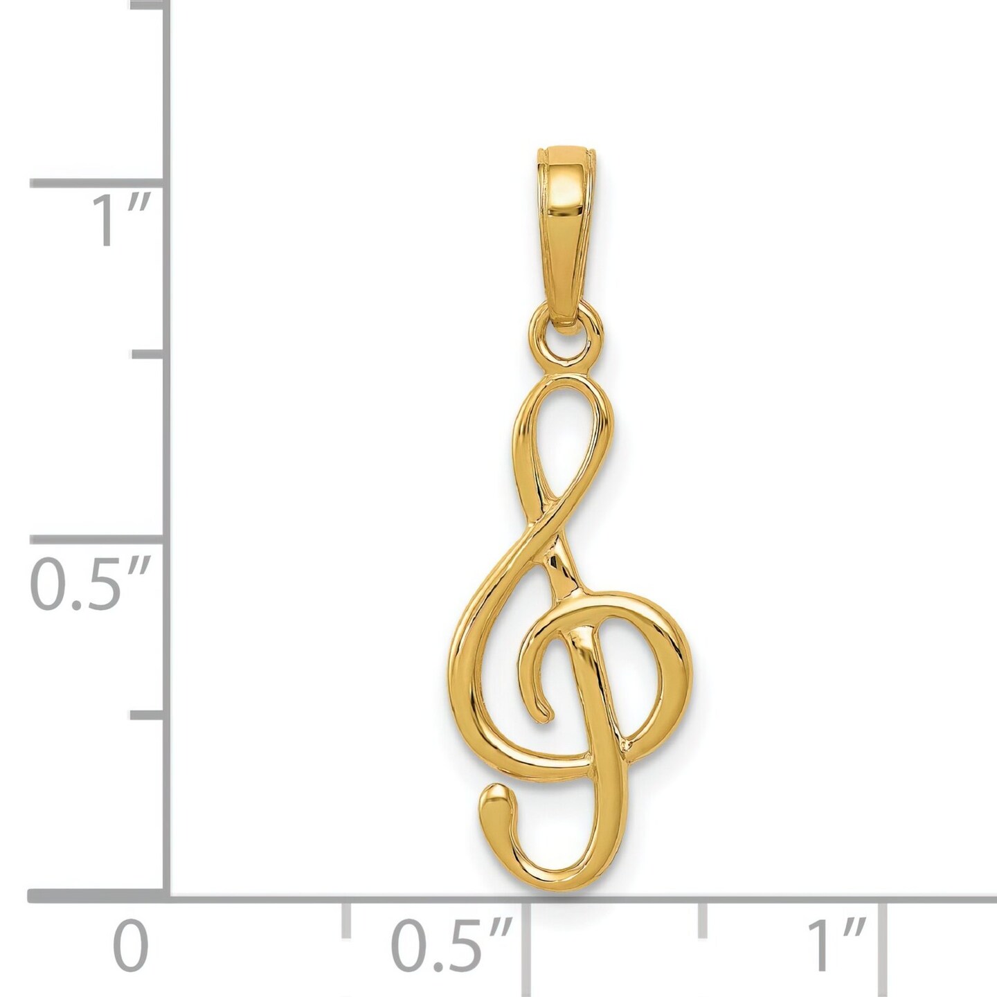 14K Yellow Gold Treble Clef Charm Music Note Jewelry 25mm x 9mm