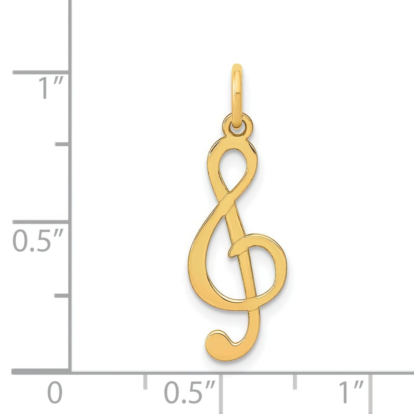 14K Yellow Gold 3D Clef Note Charm Music Pendant Jewerly 25mm x 9mm