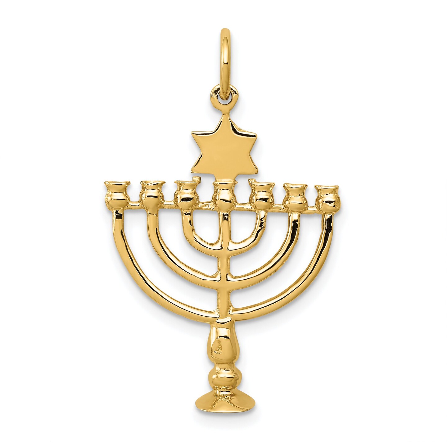 14K Gold 3D Menorah Charm Hanukkah Religious Jewelry 30mm x 20mm
