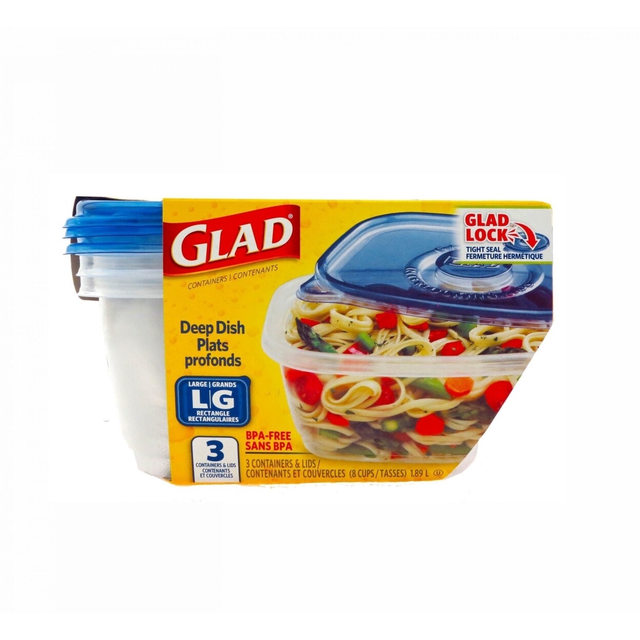 Glad Containers & Lids, Deep Dish, Large Rectangle, 8 Cups