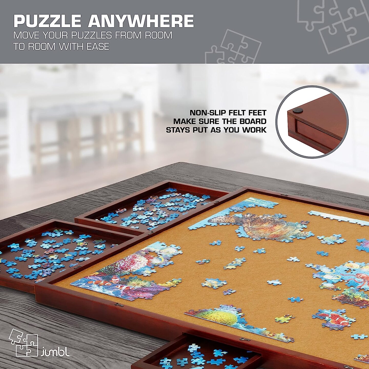 Jumbl 1500 Piece Puzzle Board, 27” x 35” Wooden Jigsaw Puzzle Table Board