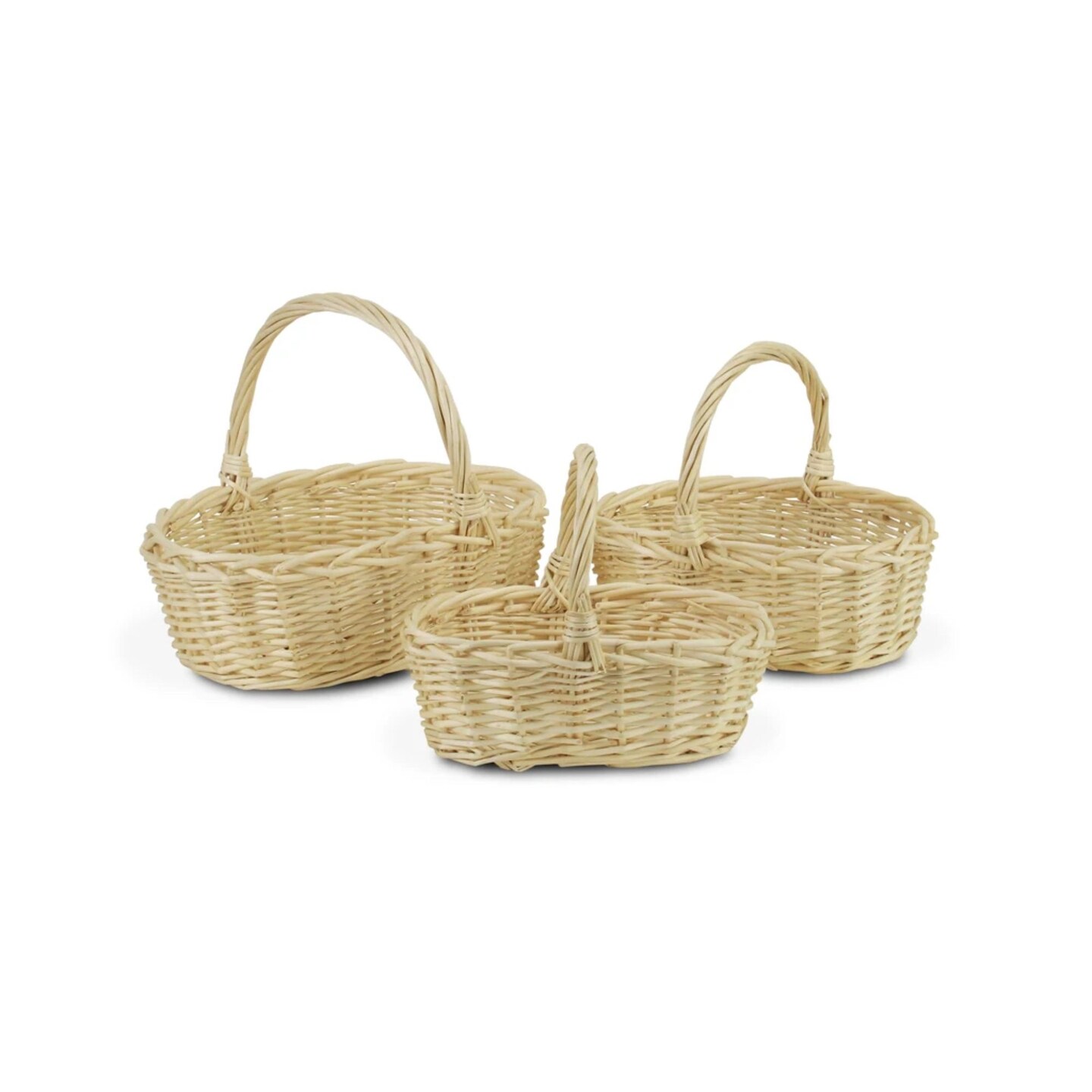 Contemporary Home Living Traditional Oval Storage Baskets with Braided Handle - Set of 3 - Beige