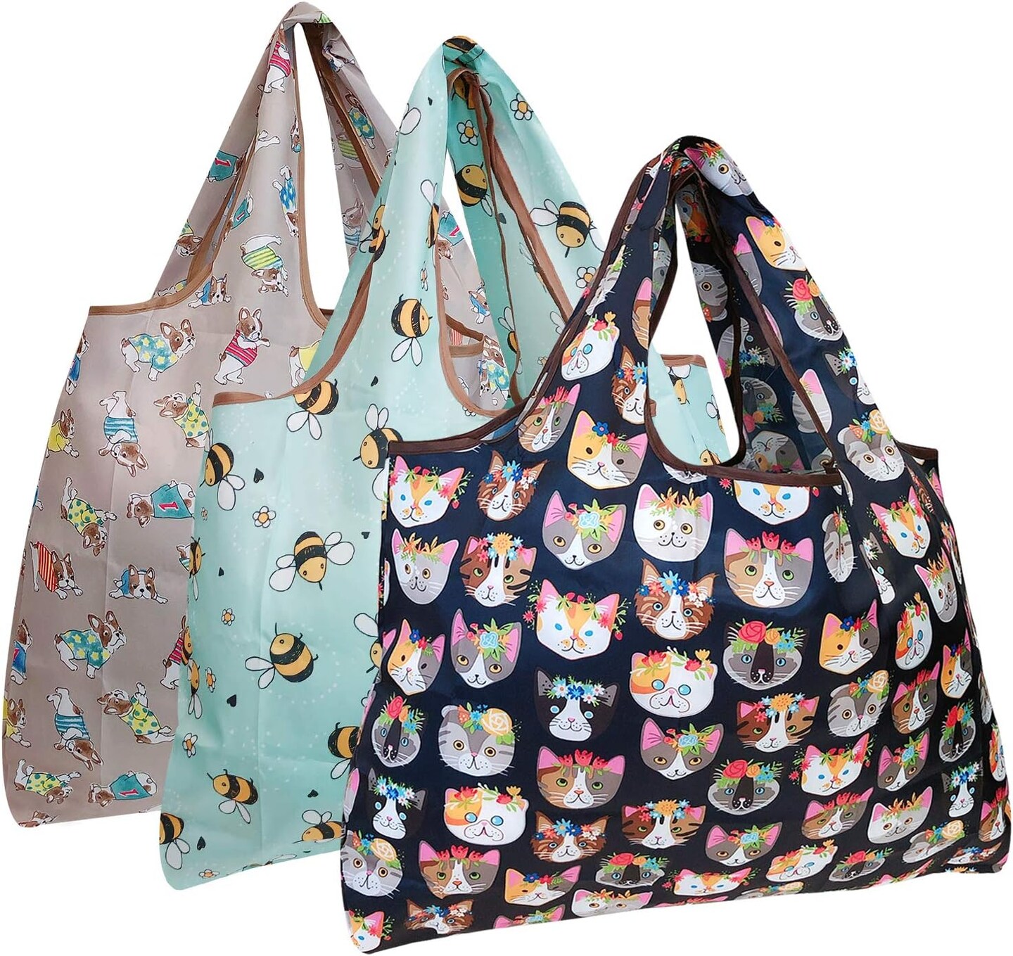 Wrapables Large Foldable Tote Nylon Reusable Grocery Bag, 3 Pack