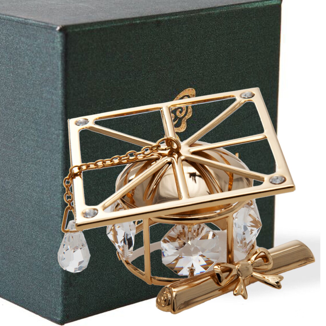 Matashi Graduation Cap Ornament Gold With Clear Crystals Student
